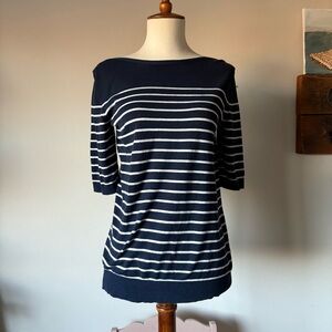 Banana Republic Short Sleeve Sweater Navy and White Stripes Sz S